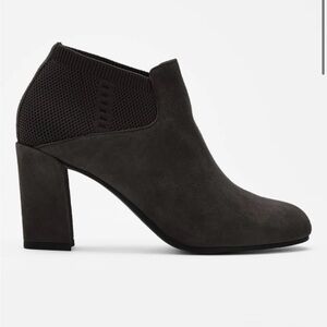 Eileen Fisher Marcy Suede Bootie with Stretch Knit Black Heeled Boots Size 9 NEW
